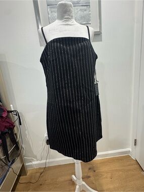 Forever 21 Black Mini Dress with White Pinstripe Dots